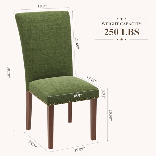 Image of Farmhouse Dining Chairs Set of 6, High Back with Wooden Legs and Nailhead Trim, Modern Fabric Dining Room Chair for Kitchen /Restaurant