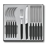 Victorinox Swiss Modern Besteck-Set für 6 Personen, 12-teilig, inkl. scharfe Messer mit Wellenschliff, Kunststoffgriffe, Schwarz
