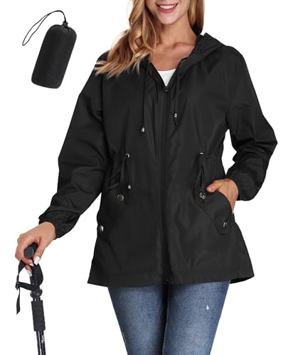 JTANIB Women Packable Rain Jacket Waterproof Lightweight Raincoat Hooded for Hiking Outdoor Travel