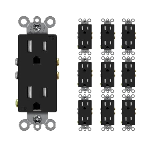Micmi Decorator Receptacle Outlet, Standard Electrical Wall Tamper Resistant Decorative Receptacle Outlet, 15 Amp 125 Volt, Grounding UL Listed (10Pack, Black, 15 Amp Outlet) 15 Amp Outlet B