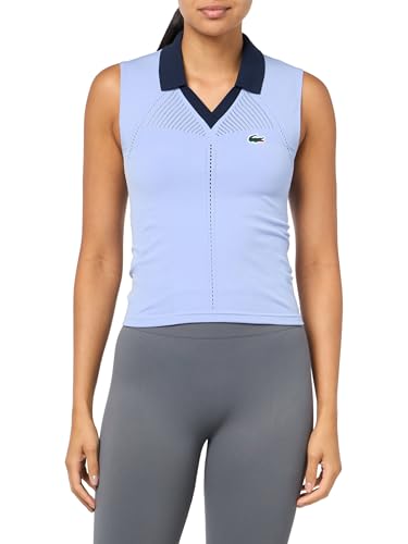 Lacoste Women's Sleeveless Stretch Knit Tennis Polo Shirt, Delphinium & Navy Blue, Medium