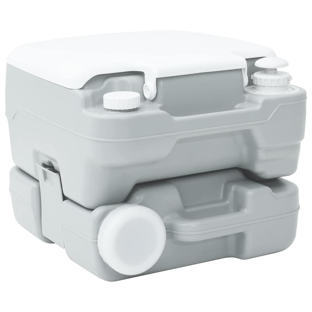 Mangloder Tragbare Campingtoilette Grau Weiß 41,5 x 36,5 x 37, leichtes, Robustes Outdoor-WC mit T-Spüldüse, rotierbarem Entleerungstrichter, für Camping, Caravan, Wandern, Festivals, Notfälle