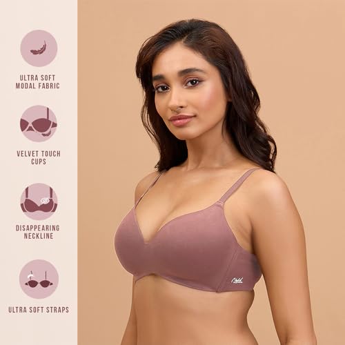 Image of Nykd (NYB013) Ultra Soft Modal Fabric Lightly Padded & Non Wired Tshirt Bra for Women | Seamless Neckline with Comfortable, Soft & Non Slip Shoulder Strap