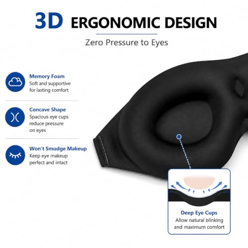 ALASKA BEAR Sleep Mask Memory Foam Contoured Eye Cups for Women and Men, Soft 3D Blackout Eye Mask for Sleeping No Pressure on Eyelids and Eyelashes Protection, Earplugs Set, Black - Image 5