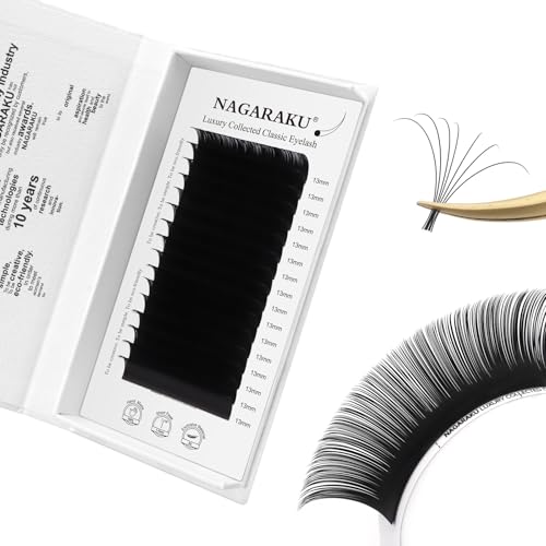 NAGARAKU Pestañas Individuales Clásico 1:1 Pestañas Postizas Pelo a Pelo Colección Lujo De 3.ªGeneración Volumen Natural Hechas Suaves Professional Single Eyelash Negro Mate 16 Filas(0.07mm C 13mm)