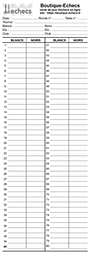 Feuilles de parties d'échecs autocopiantes pour un double instantané et propre