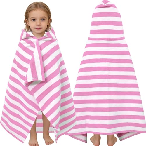 VOOVA & MOVAS Toddler Hooded Bath Towels 0-3T 25X40 Soft | Thick | 100% Cotton | Absorbent Towel Wrap for Baby Perfect for Beach Pool Bath Swimming Pink Stripe