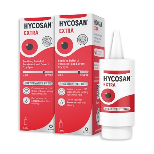 Hycosan Extra - Double Pack - Preservative Free Eye Drops - Sodium Hyaluronate 0.2% - for Treatment of Dry Eyes - 2x7.5ml