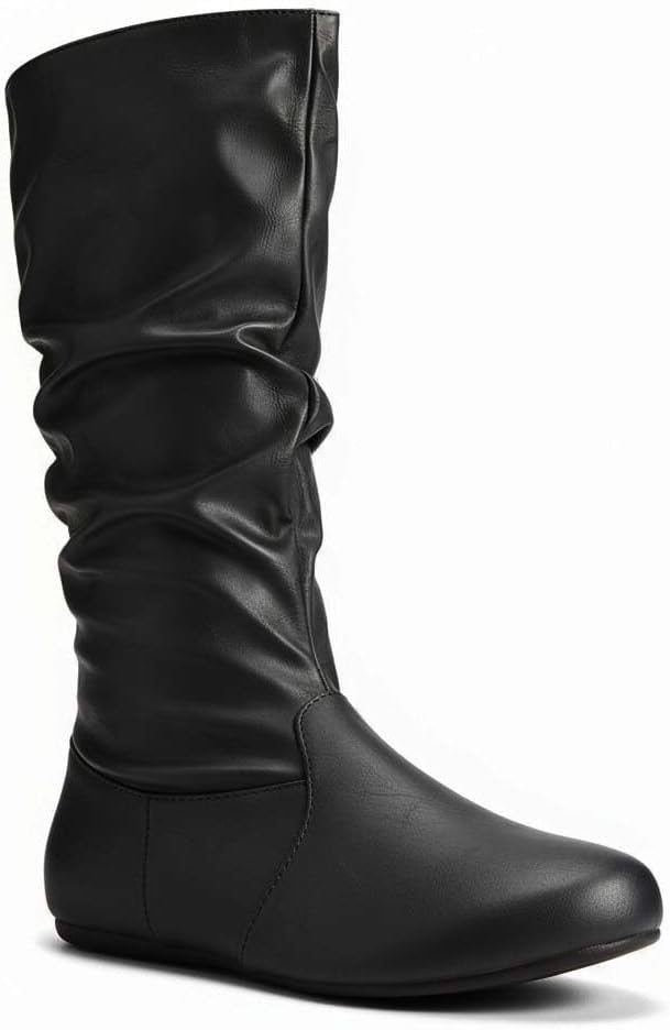 Womens Slouchy Mid-Calf Boots - Comfortable Pull-On Design