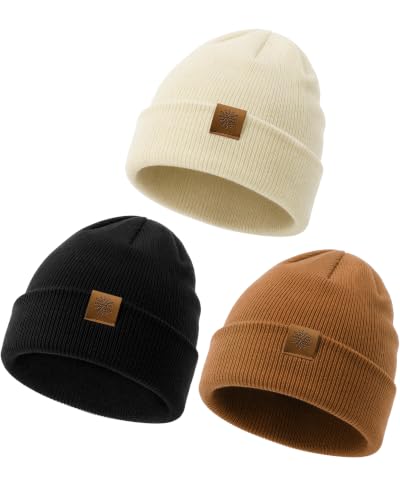 3 Pack Winter Beanie for Men Women, Warm Soft Winter Cuffed Skull Cap - image 1