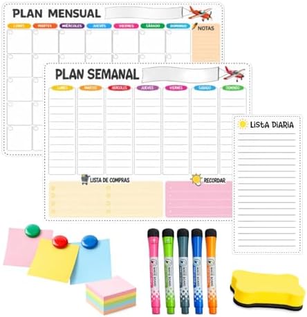 Set de Pizarras Magnéticas para Nevera con Planificador Semanal, ...