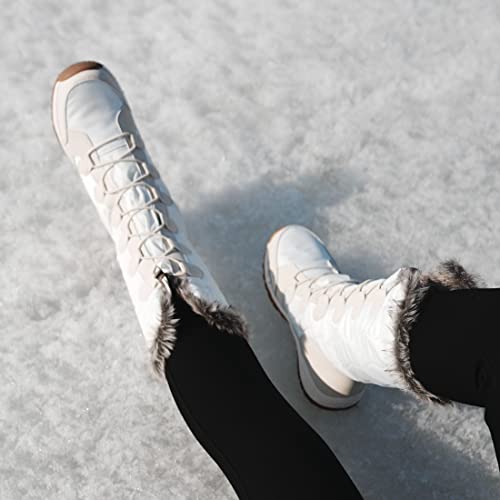 Albetrious Women's Long Snow Boots Warm Faux Fur Mid-Calf Winter Shoes (White, Adult, Women, Numeric_8, Numeric, Us_Footwear_Size_System, Medium) #TOP6
