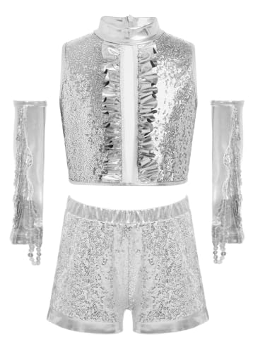 Conjunto de baile moderno plata ropa de animación dos piezas para niñas dPois edad 15-16 años