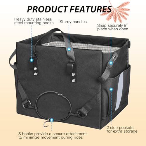 RAYMACE 2Pack Bike Grocery Panniers for Bicycles and Ebikes,Bike Rack Bags with Reflective Spots and Side Pockets,Folding Bike Basket Fits for Most Rear Racks (Black) - Thumbnail 3
