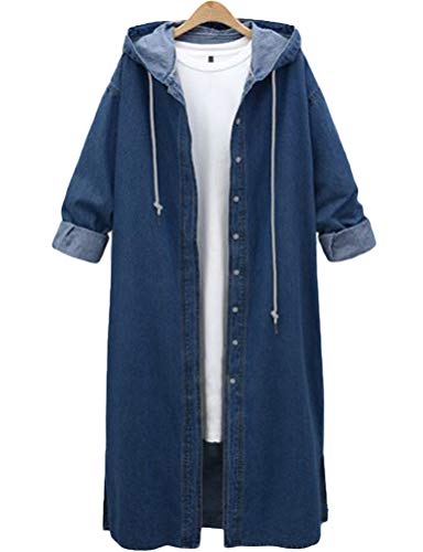 Innifer Women's Long Sleeve Plus Size Long Jean Jacket Denim Windbreaker Outwear Coat with Hood
