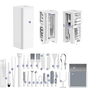 32-in-1 Electronics Cleaning Kit – Keyboard, Phone, Computer & Laptop Cleaner Kit – Compatible for MacBook, AirPods & iPhone Charger Port Cleaning Tool – Tech Gadget Cleaner – White