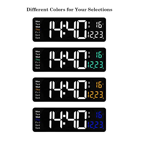 Bejamy 15.8 Inches Led Wall Clock Timing&Countdown/Auto Brightness Remote Control Wall Mount Alarm Clock Dual Color Sharp & Extra Large Display Clock For Seniors/Low Vision/Visual Impairment #TOP1