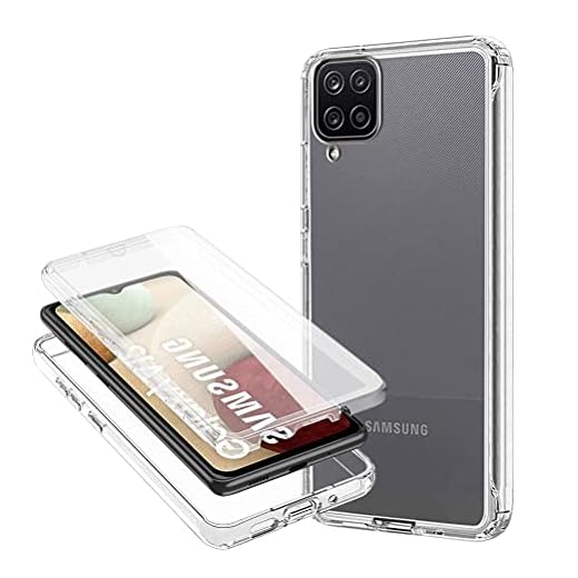 Pnakqil Fodral kompatibelt med Samsung Galalxy a12 mobiltelefonfodral 360 grader [Crystal Clear] genomskinliga fodral med integrerat skärmskydd TPU och PC mobilskal för a12 Samsung genomskinlig