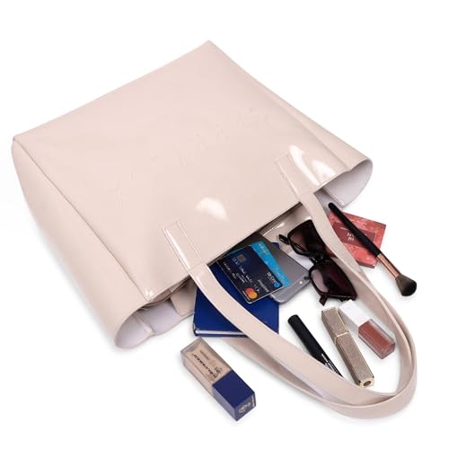 Image of Carrylux Spacious Tote Bag For Womens Handbag Ladies Purses, With Zip Closure Shining Synthetic Leather