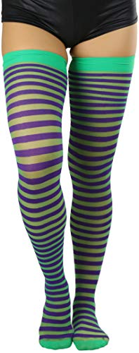 Image of ToBeInStyle Women's Opaque Hosiery Thin Striped Thigh High Long Stocking