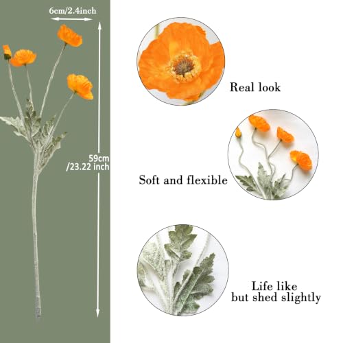 Image of 5Pcs Poppy Flowers Artificial Poppy for Home Decor(Orange)