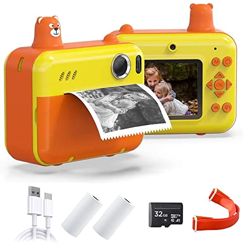 Acuvar-1080P-HD-Instant-Print-Camera-for-Kids-with-Selfie-Camera-Digital-Zero-Ink-Video-Camera-with-2-Rolls-of-Print-Paper-32GB-SD-for-Girls-and-Boys-Gifts-Yellow