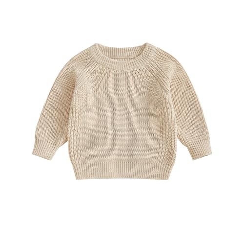 Geagodelia Newborn Baby Oversized Knitted Jumper Kids Toddler Boys Girls Raglan Sleeves Plain Knit Sweater Pullover Winter Knitwear Clothes (Beige, 3-4 Years)