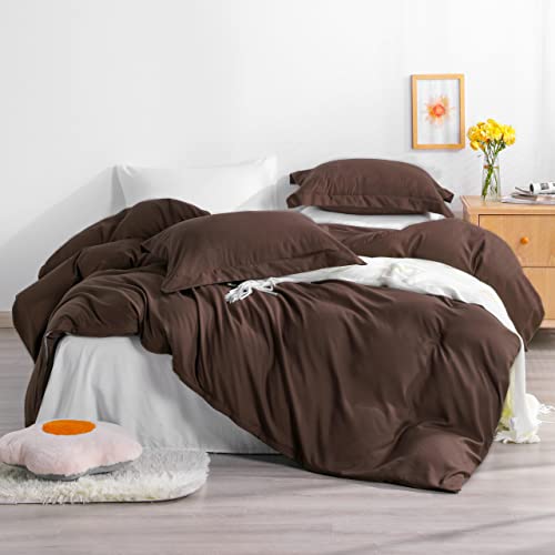 Image of NTBAY Twin Duvet Cover Set, 1 Duvet Cover and 1 Pillow Sham, Soft Brushed Microfiber Comforter Cover for Kids with Zipper Closure, Dark Brown