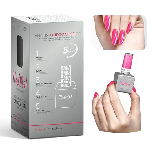 HALMAI Kit de Esmalte Uñas Gel OneCate Ojo de Gato con Imán-5 en 1 para Uñas (Base,Color,Builder,Fortalecedor,Top Coat)-Regalo de Manicura DIY y Fácil para Principiantes & Uso en Hogar (Rosa palo)