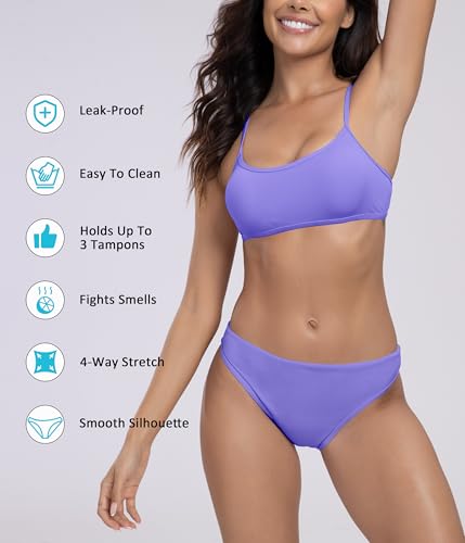 Image of Beautikini Period Spaghetti Straps Bikini Swimwear Bathing Suit for Women | Leakproof Bathing Suit,Removable Pads,Tie Back Spaghetti Straps,4-Layer Leak Proof Lining,Bikini Top and Low Waist Bottoms