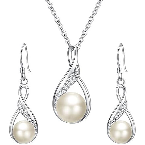 Clearine Sterling Silver Pearl Infinity Necklace Set Cover