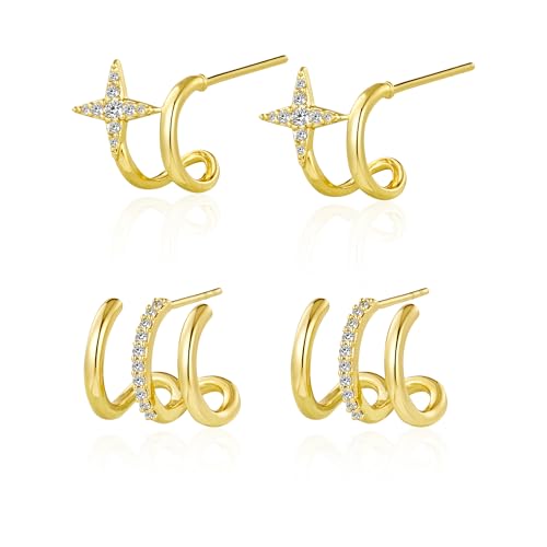 Boucles d'oreilles créoles triples et étoile, le cadeau délicat idéal pour elle