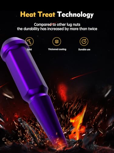 Image of MIKKUPPA M14x1.5 Wheel Spike Lug Nuts, 32 PCS Purple Spiked Lug Nuts 14mmx1.5 Solid 4.4 inch Tall Acorn Lug Nut with 1 Socket Key Replacement for Chevy Silverado 1500 2500 3500, F150 F250 F350