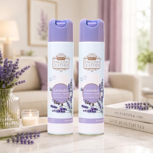 Image of Next Care English Leather Air Freshener Spray 220ml Each | Long Lasting Room Freshener for Home, Office & Car | Odour Eliminator (Lavender Pack of 2)