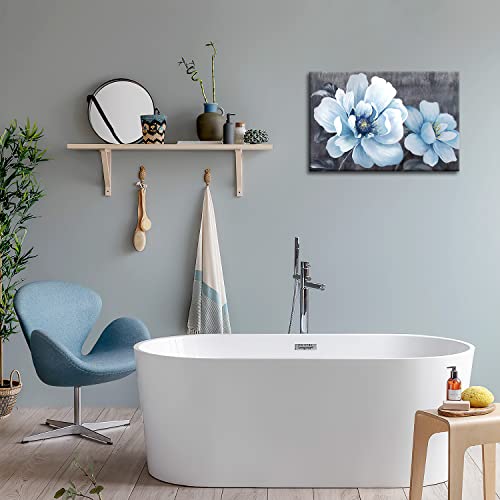 Blue Flower Wall Art Floral Picture Canvas Posters Print Modern Artwork Framed For Living Room Bedroom Wall Painting Home Decor, 16X24 Inches #TOP5