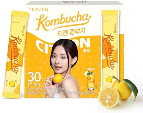TEAZEN Citron Kombucha Tea, Hydration Drink Mix, Sugar Free, Live Probiotics & Prebiotics, 30 Sticks, 5.29oz