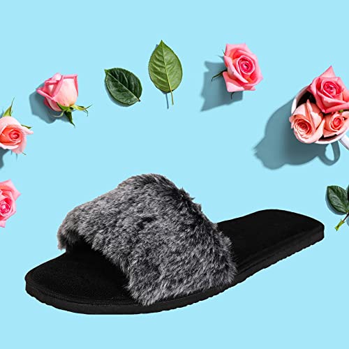 Image of womens Top Fuzy + Tery Black-open-f Slide Sandal