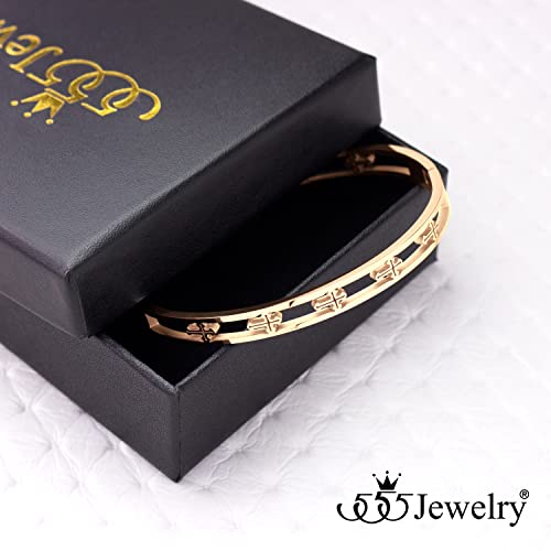 555Jewelry Stainless Steel Hinged Cuff Cross Bangle Bracelet for Men & Women2
