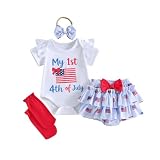 ZIXILOVGIR Baby Girl Fourth of July Outfit My 1st 4th of July Romper American Flag Ruffle Skort Headband Socks Cute Clothes (First 4th of July-Red White Blue, 6-12 Months)