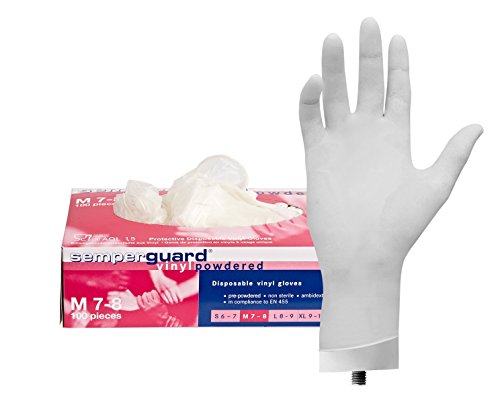 Semperguard Guantes de vinilo empolvados, caja con 100 unidades, talla M