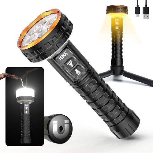 Flashlight, 5000 Lumen Rechargeable LED Flashlight with Digital Display, 8 Modes & IPX4 Waterproof EDC Flashlights with Magnetic Base for Camping, Home, Emergency, Rescue