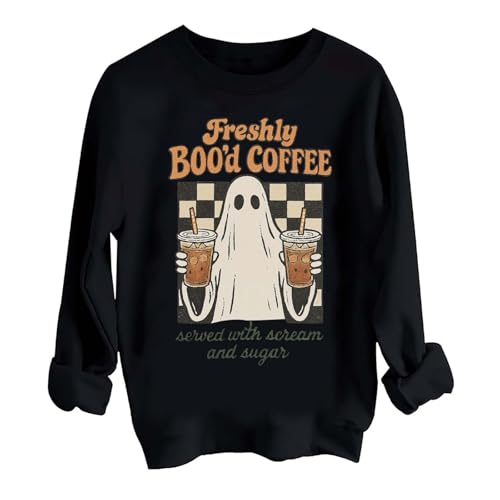 Image of TONGCHEN Halloween Ghost Trendy Sweatshirt For Women Freshly Boo