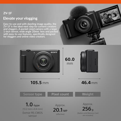 Image of Sony ZV-1F Vlogging Camera, Black, Bundle with Extreme 32GB SD Card, Camera Bag, Tripod, for Point and Shoot Camera, Complete Sony Digital Vlog Camera Kit, Sony 1-Year Warranty