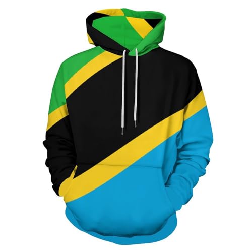 Sweat à capuche pour hommes drapeau tanzanien avec cordon de serrage et poche frontale pratique