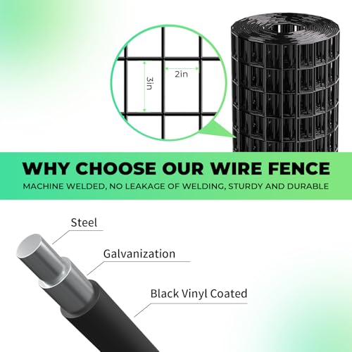 Image of 16GA Black PVC Coated Welded Wire Fencing 48 Inch x 50 Foot, 2 Inch x 3 Inch, Garden Border Fencing Roll Vinyl Coating Metal Wire Mesh for Yard Vegetable Plant Protection Poultry Netting