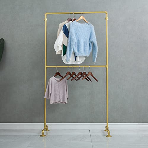Civana 2 Tiers Iron Pipe Clothing Rack, Garment Display Shelf, Commercial Clothes Hanger, Retail Cloth Hanging Bar, Steampunk Style, Gold, 78.7Inch #TOP5