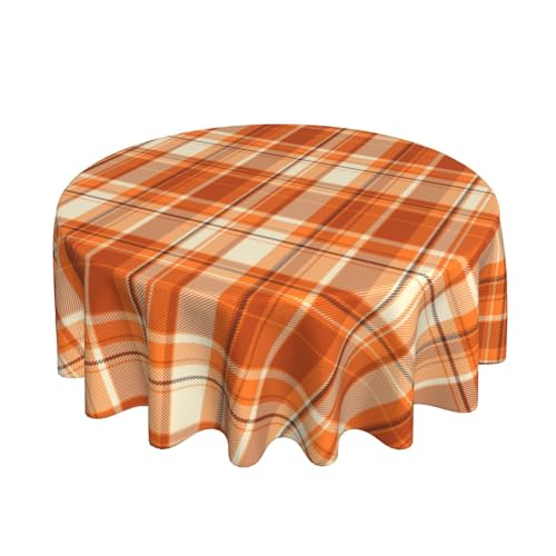 BETGINY Checkered Fall Tablecloth Round 70 Inch,Burnt Orange Retro Plaid Table Cloth,Stain Resistance Polyester Autumn Thanksgiving Indoor Outdoor Table Covers for Kitchen Dining Parties Picnic