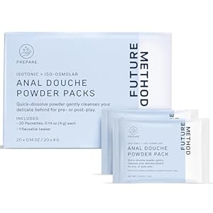 Anal Douche Powder with Reuseable Beaker – pH Balanced & Soothing Anal Flush Cleanser for Enema Bulbs (Pack of 20)