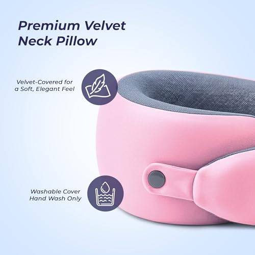 Image of Billebon Memory Foam Neck Pillow, Snake Shape Travel Pillow with Snap Button, Neck Pillow for Travelling & Flight Travel, Ergonomic Support for Comfort & Pain Relief(Pink Single)