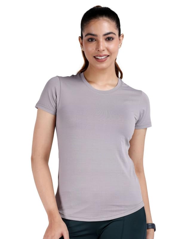 Image of Mlada Luxury Athleisure T Shirt Polyester Stretch Knit T-Shirt Full Length Moisture Wicking, Breathability, Compression for Gym, Workout and On-The-Move for Women